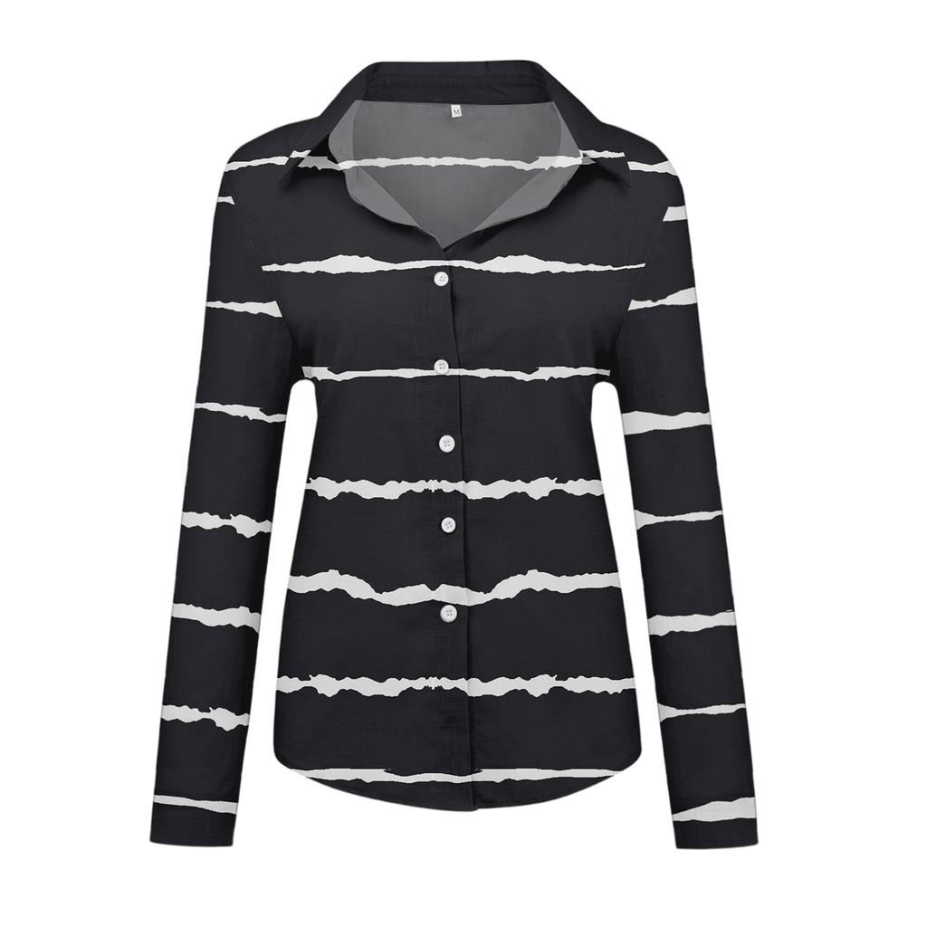 Women's Fashionable Casual Loose Geometric Patchwork Print Long,sleeved Shirt