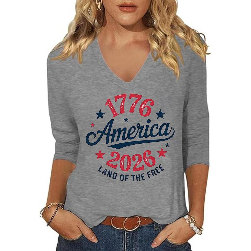 Women's Fashion Casual Independence Day Print Top