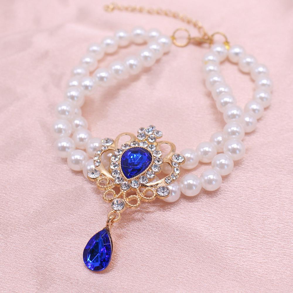 Colar de Pérolas e Strass de Fileira Dupla para Animais de Estimação - Gargantilha de Luxo para Gatos e Cães