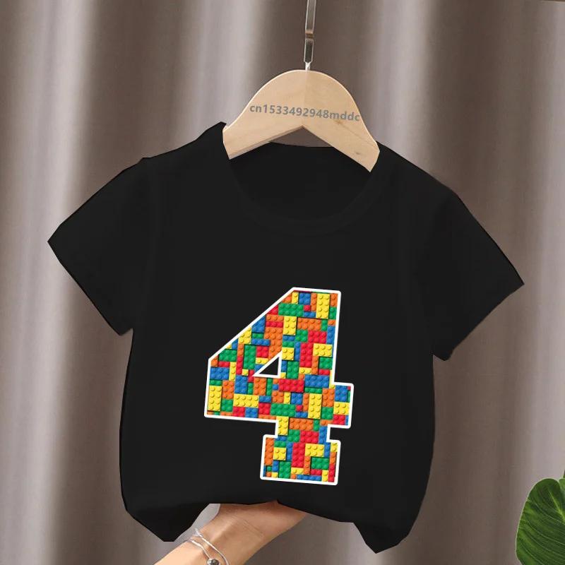 Cartoon Building Blocks Bricks Print Kids TShirt Number Tees for Boys And Girls Funny Birthday Baby Top 29 Years
