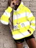 Women's Casual Sweatshirt with Lemon and English Logo Print On Yellow Stripes, Casual and Fashionable Hooded Sweatshirt
