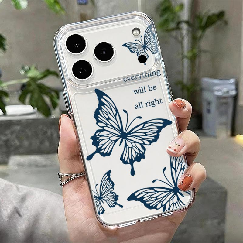 Black Butterfly Printed TPU Phone Case For iPhone 17 16 Pro 15 14 13 12 Pro Max 11 Shockproof Transparent Soft Silicone Cover