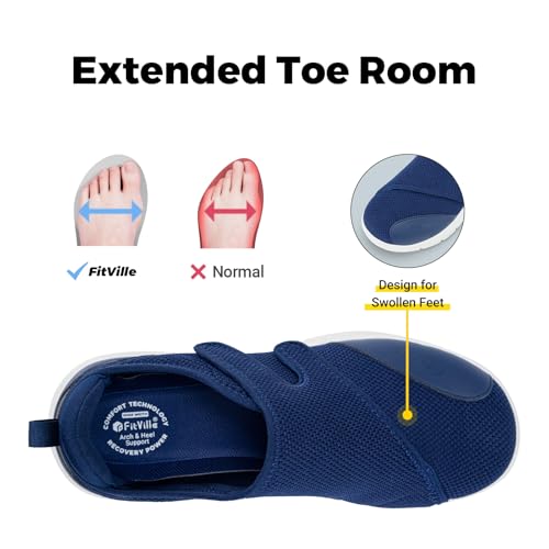 FitVille Men's Wide, Lightweight Nursing Shoes, Fits 6E, 4E, and 2E, Adjustable, Easy To Put On, Rehabilitation Shoes, Elderly Shoes, Comfortable, Bre