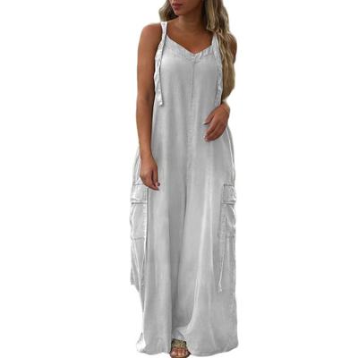 Monos holgados para mujer, monos con tirantes ajustables, monos holgados, mono informal de pierna ancha con bolsillos, pantalones palazzo bohemios fluidos.
