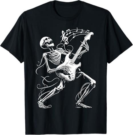 Skeleton Playing Guitar Music Gifts for Men Women Rock Band T-Shirt S