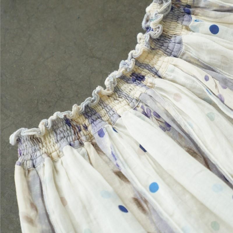 Johnature Women Vintage Patchwork Color Skirts Elastic Waist Polka Dot Loose Soft High Quality Clothes Summer Skirts