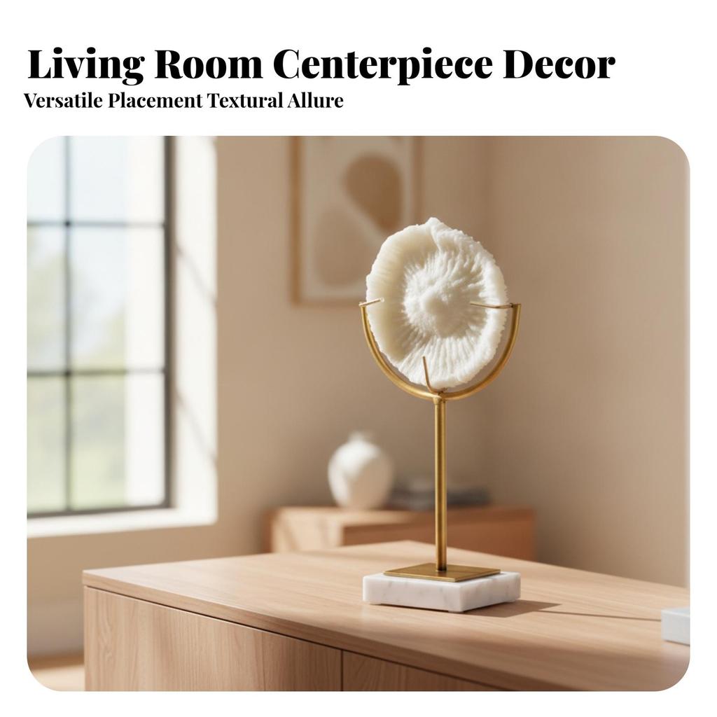 Coral Sculpture with Marble Base Beach-Themed for Display Shelf, Entryway