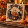 Rękodzieło Mozaikowe DIY dla Dorosłych Halloweenowy Zestaw Artystyczny z Sztucznymi Perłami, Strasznie Urocze Rzemiosło Malowania Koralikami 3D, Relaksujące Sztuki Gotycki Duch Dynia Kot Wrona Ściana Dom