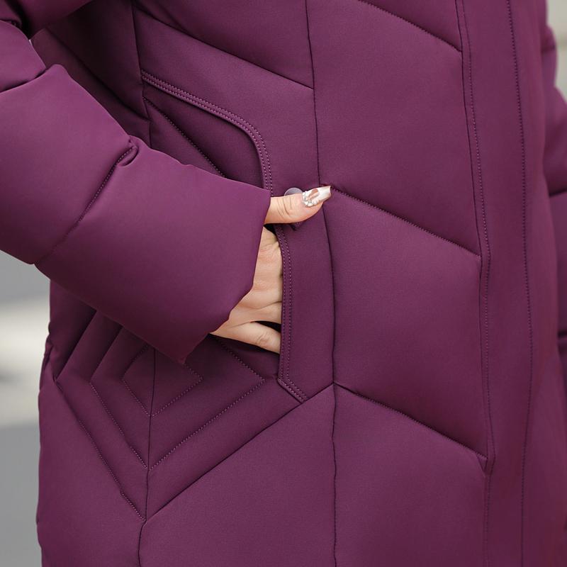 Plus Size XL-6XL Winter Long Coat Female Outerwears Hooded Elegant Faux Fur Collar Loose Thick Warm Middle Age Woman Parka