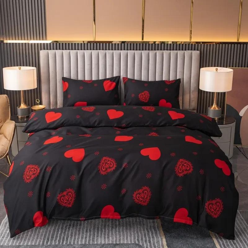 3pcs Printed Brushed Duvet Cover Pillowcase Three Piece Set High Quality Skin Friendly Fabric Bedding Cover (without Bed Sheet)