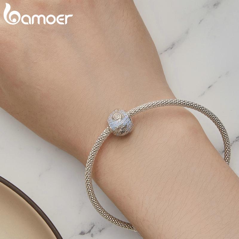 Bamoer 925 Sterling Silver Clear Blue Nano Opal Underwater World Charms for Women Bracelet and Bangle DIY FIne Jewelry Gift