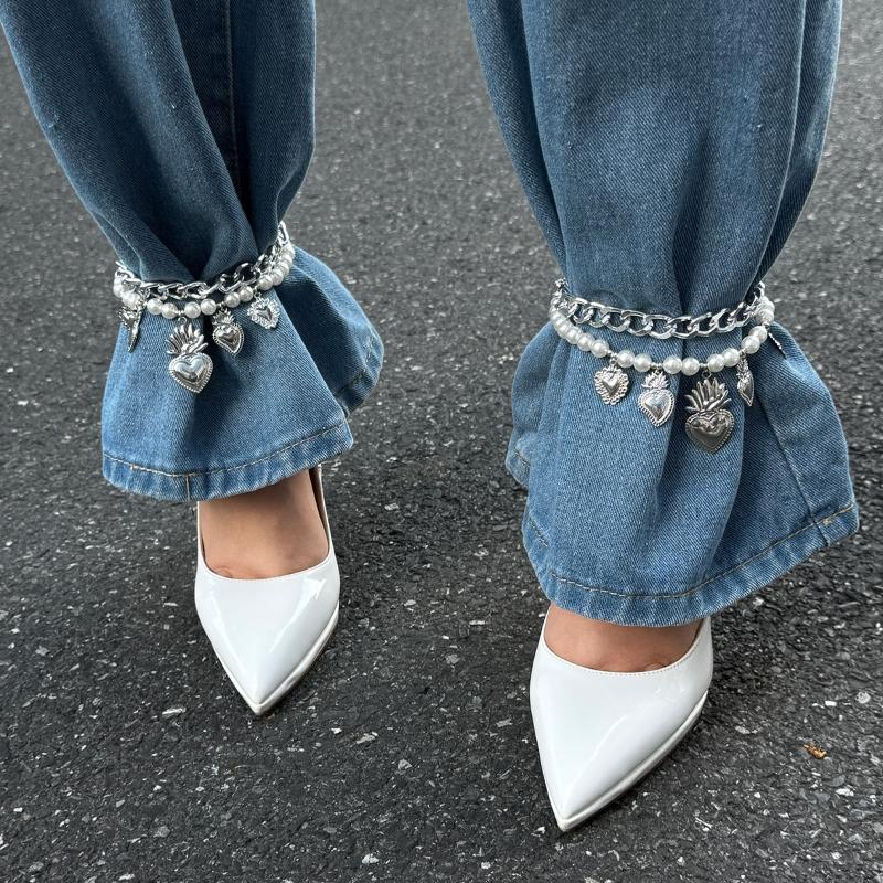 Personalized Metal Imitation Pearl Heart Chain  Foot Ankle Beach Party Jewelry For Women Girl Foot Bracelet Anklet Gifts