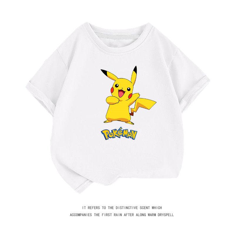 Summer New PokémonPikachu Shortsleeved Tshirt for Boys and Girls Middlesized and Largesized Cartoon Casual Top Trendy Design