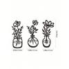 1-3 Pcs Modern Black Metal Flower Wall Art With Vase, Minimalist Waterproof Decor