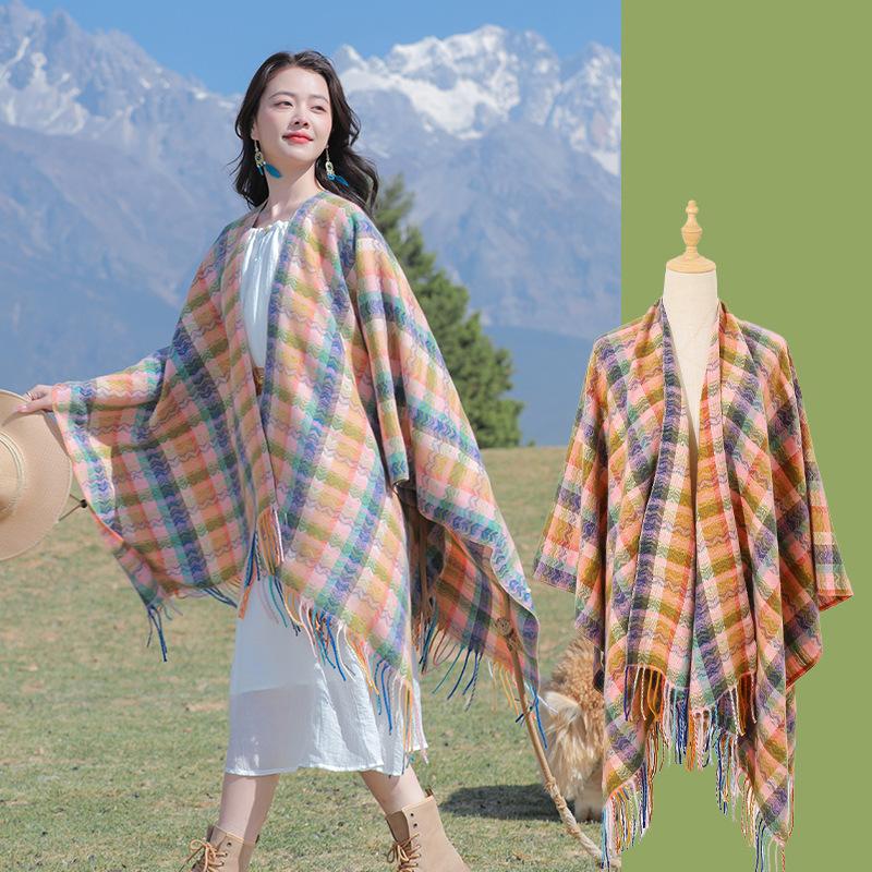 Qinghai Xizang Lijiang travel photo shawl women s split scarf ethnic style scarf dual-purpose red cape cape 140*155