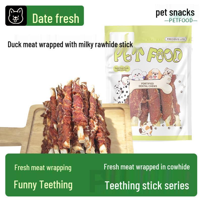 Pet Food Dog Snacks: Chicken, Duck & Beef Wrapped Rawhide Dental Chews 400g