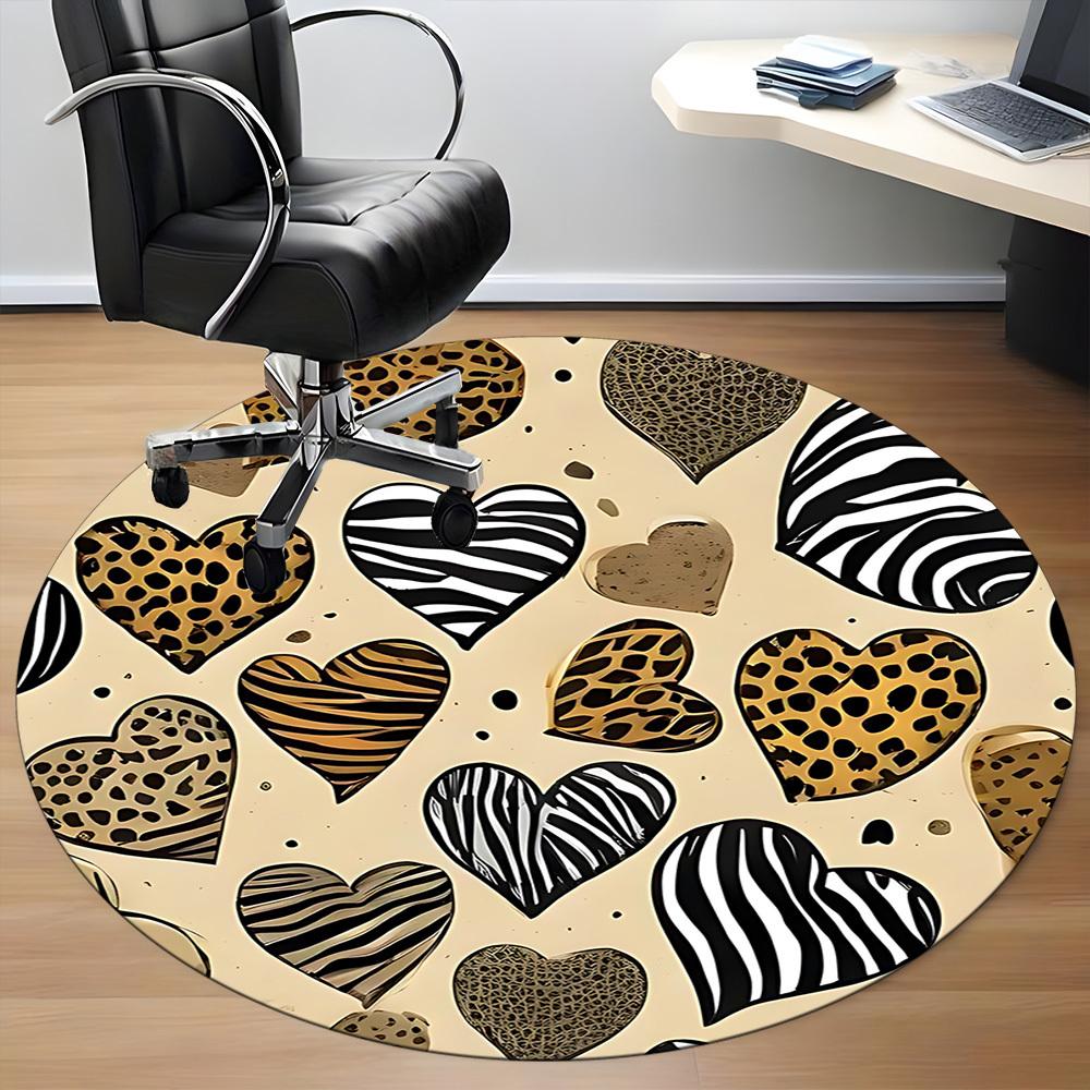 1pc Leopard Zebra Office Round Area Rug, Mat Suitable ForOffice, Under Office Chairs Bedroom Living Room Home Decor, Room Deco