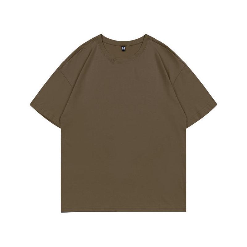 Summer new 200g pure cotton small shoulder youth campus sports and leisure loose solid color round neck short sleeves