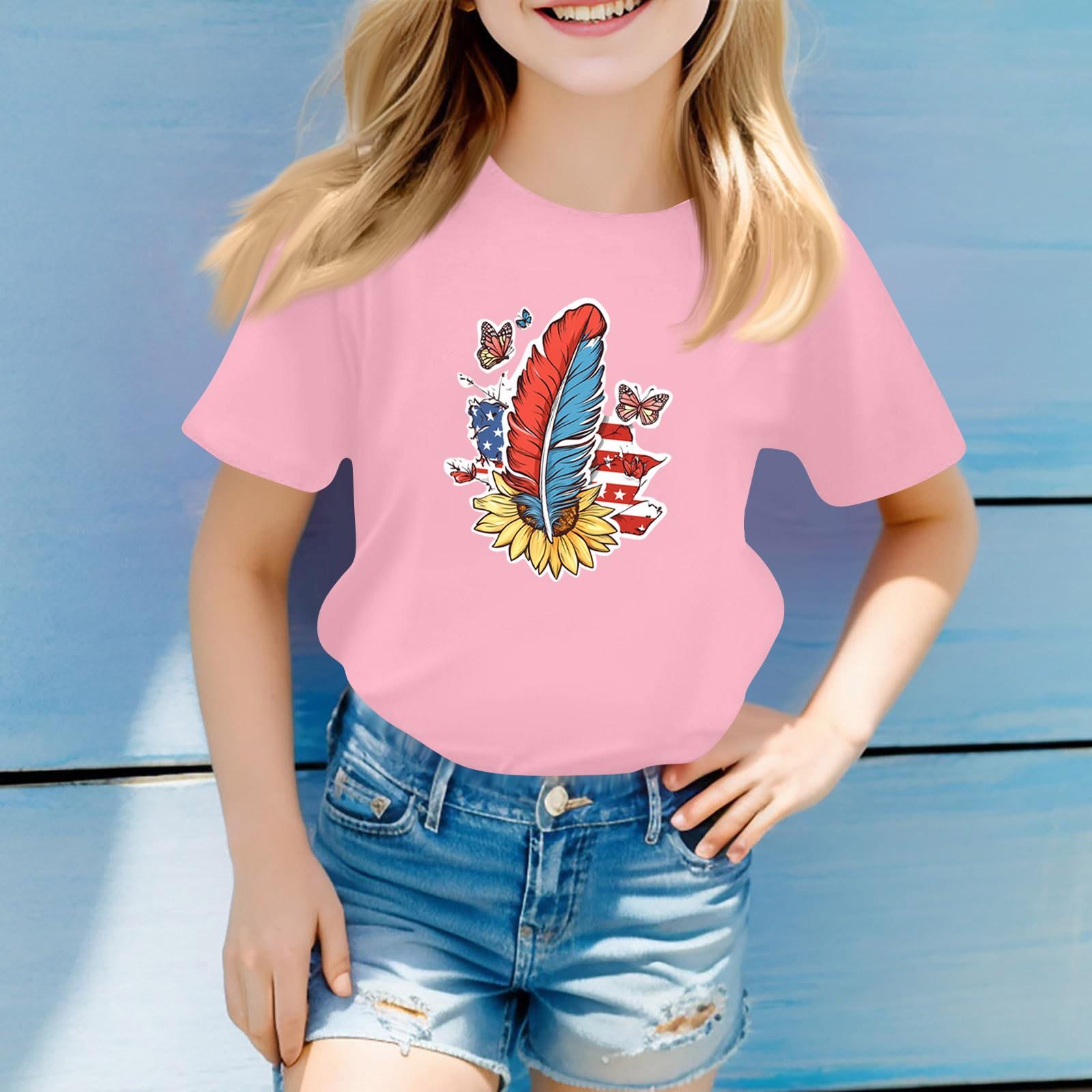 

Children S Casual T-Shirt Independence Day Printed Round Neck Short-Sleeved Top 100