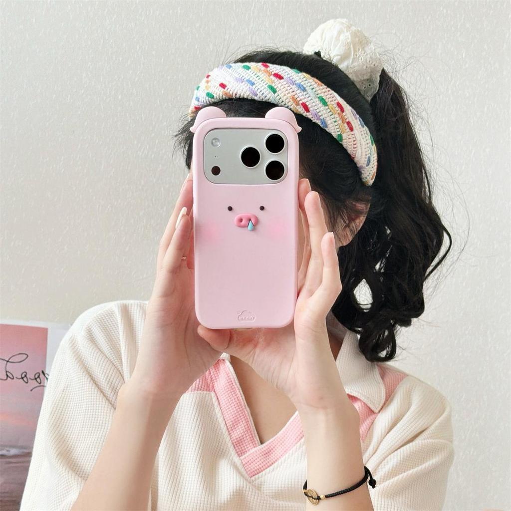 Cartoon Pig Snot Blush Anti-fall Phone Case for iPhone 14/13/12/ProMax 17/16/15