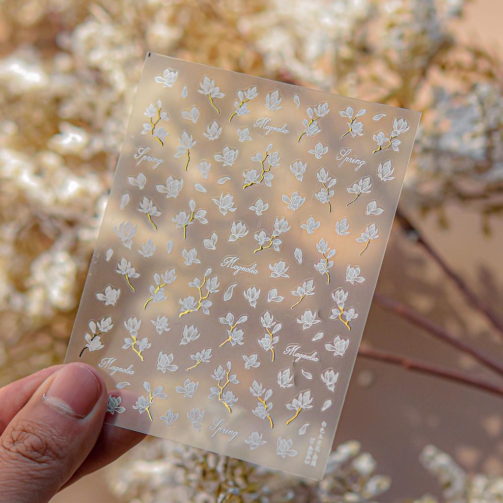 1Sheet 5D Soft Embossed Relief Nail Stickers Cute Daisies Self Adhesive Slider Stickers Press On Nails DIY Nail Art Dec