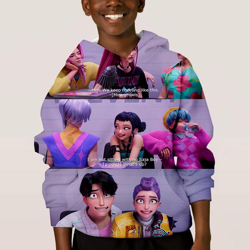 KPop Lovci démonů Dětské Hip-hopové Zábavné Vzorové Oblečení Móda Ležérní Volné Dětské Topy Dětské Chlapecké Mikiny s Kapucí