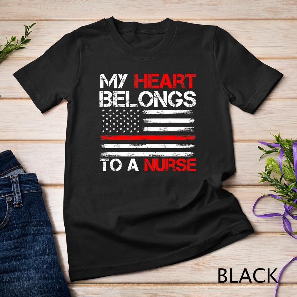 

Cute Boyfriend Nurse Quote My Heart Belongs To A Nurse T-Shirt Unisex T-shirt 3XL