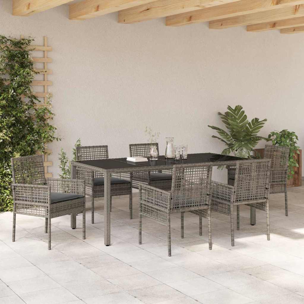 Garden Dining Set 7 pcs Grey Poly Rattan