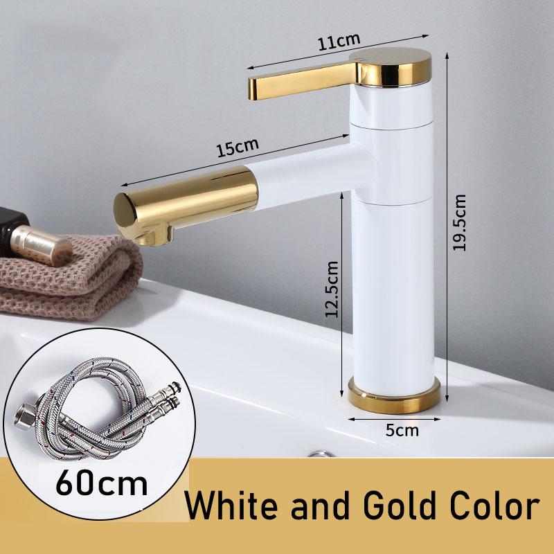 Bathroom Basin Faucets Black Sink Faucets Hot Cold Water Mixer Crane White Deck Mounted 360° Rotating Universal Water Taps Gray