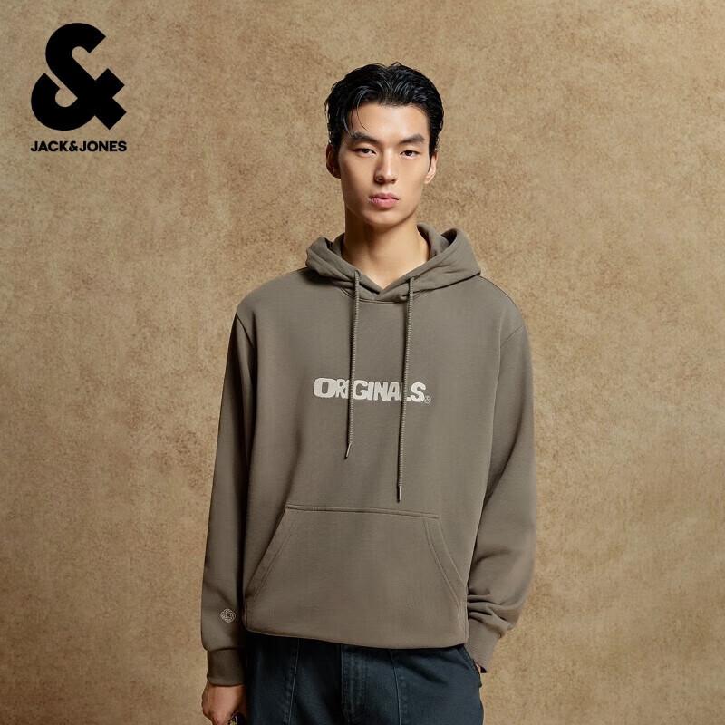 

JACK&JONES Men s Letter Embroidered Cotton Hoodie with Kangaroo Pocket M