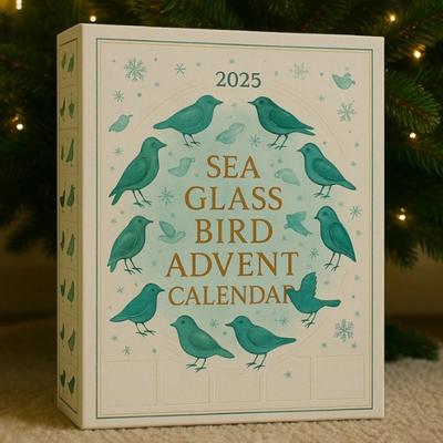 Seeglas Vogel Adventskalender 2025, 24-Tage Küstenweihnachts-Countdown mit Seeglas-Ornamenten, Einzigartige Feiertagsdekoration & Geschenk