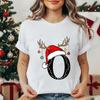 Fashion Christmas Alphabet Santa Reindeer Print T-Shirts Fashion Clothing Short Sleeve T-shirt Christmas Party Trend Women Tops