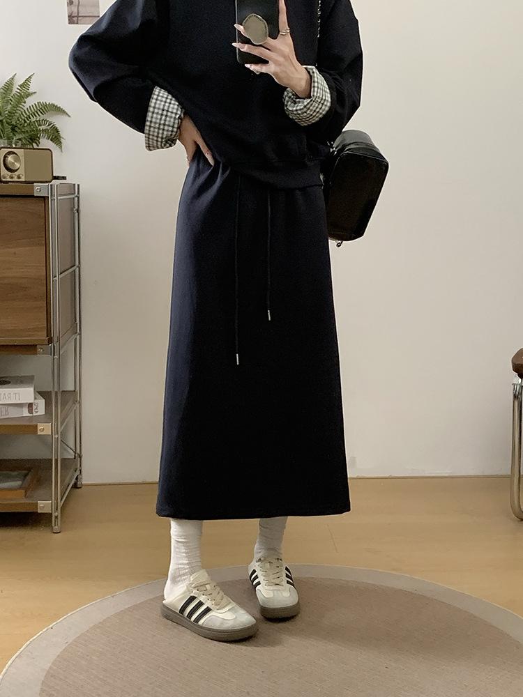 Spring 2026 Plus Size Women's Korean Casual Patchwork Hoodie & Skirt Set