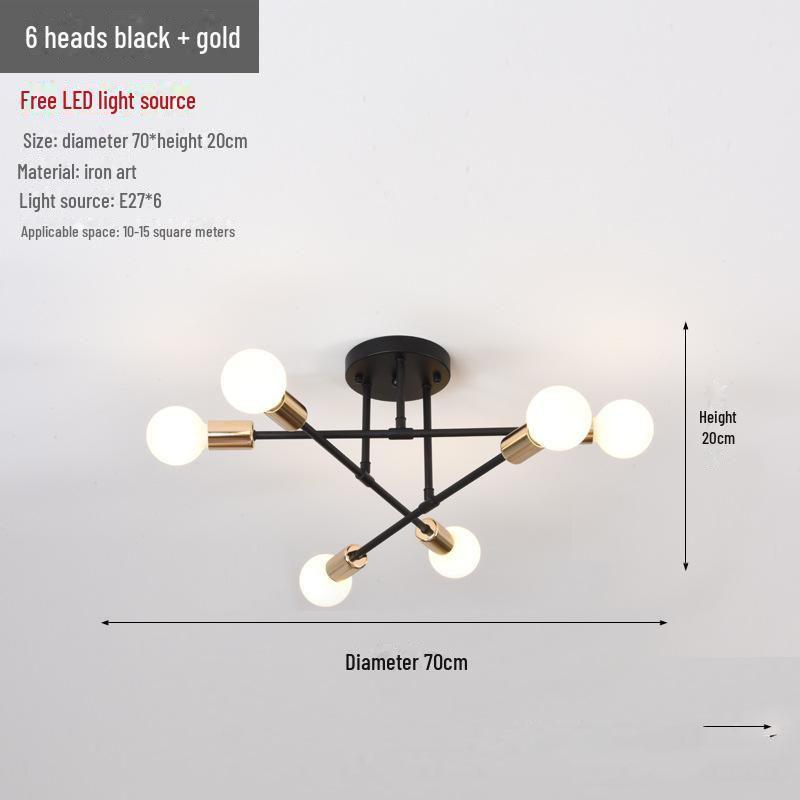 Industrial Style Multi-Head Branch Chandelier for Living Room and Bedroom