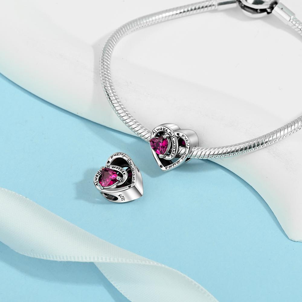 Love Heart Birthstone Beads Birthday Gift Copper Plated For Charms Copper Plated Original Bracelet For Jewelry Making