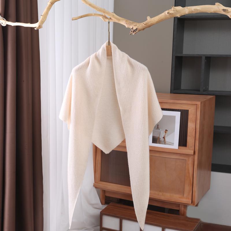 Women's 100% Cashmere Triangle Scarf Shawl Warm Soft Knitted Solid Hollow out Winter Accessory for Wearing with Shirt