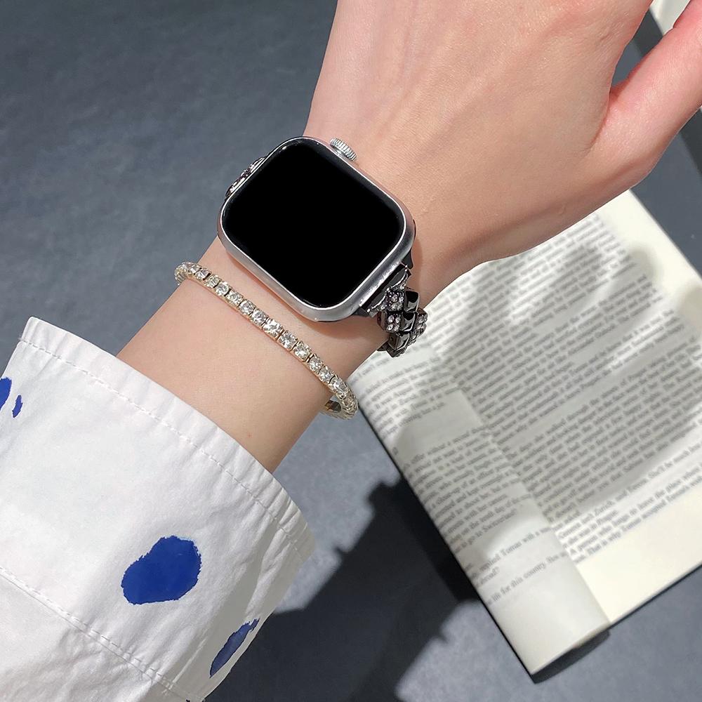 Metal Strap for Apple Watch Ultra 3 2 1 49mm/Series 11 10 46mm/9 8 7 45mm/SE3 SE2 SE 6 5 4 44mm/3 2 1 42mm 42mm Rhinestone Decor Rhombus Watch Band