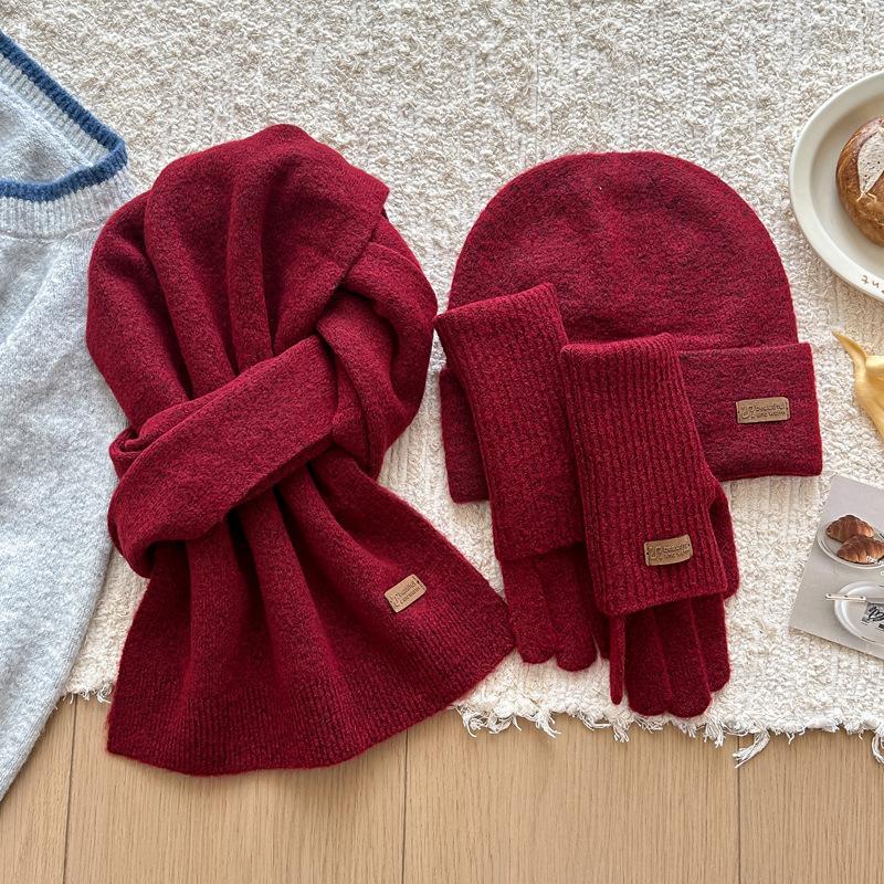 3Pcs/Set Knitted Ring Scarf Women Wool Hat Scarf Gloves Solid Cap Design Soft Cashmere Pashmina Collar Christmas