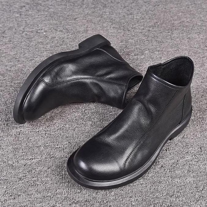Leather Martin boots men's boots autumn and winter velvet cowhide casual boots breathable high-top wear-resistant soft leather Chelsea boots British