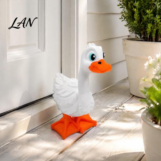 3D Printed Goose Sculpture Yard Statue, Cute White Long Neck Porch Decor with Lawn Ornament Orange Beak Feet, Outdoor Garden Decorative Figurine