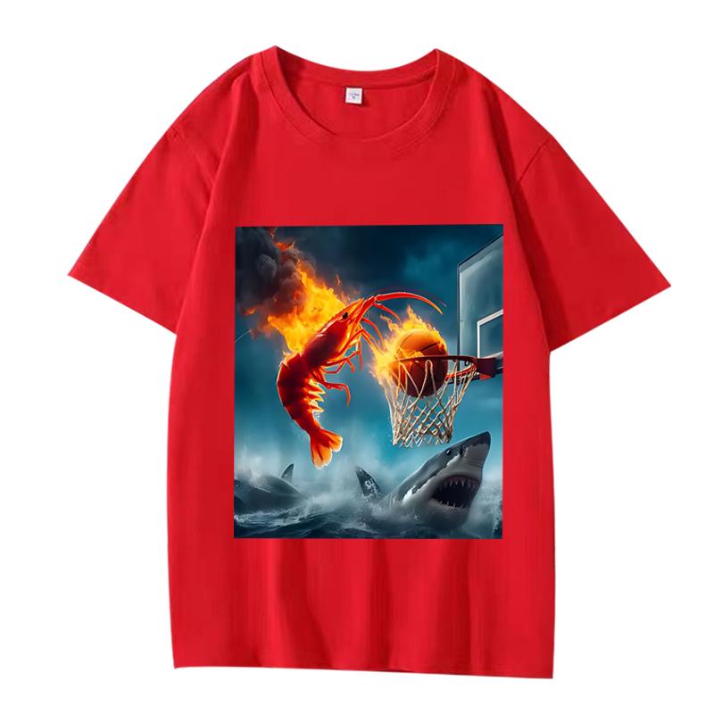 Garnelen-Dunking auf Hai Grafik T-Shirt Retro Angel T-Shirt Männer Frauen Kurzarm Sommer Unisex Oberteile