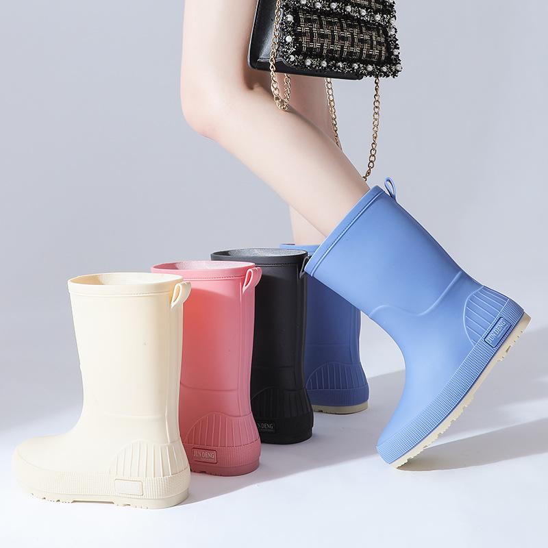 Women's Mid-Calf Waterproof Fashion Rain Boots - Non-slip, Wear-resistant, Solid Color Outdoor Water Shoes