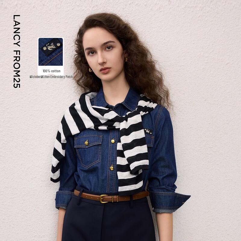 Langzi Cotton Polo-Collar Denim Shirt