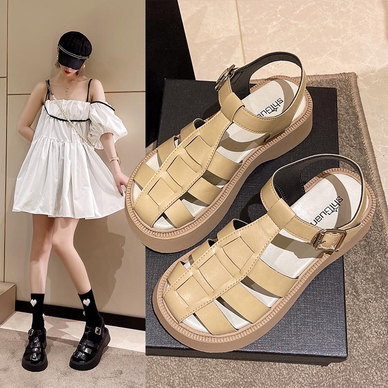 Thick -Soled Sponge Cake Toe Sandals Women 'S  New Summer Explosion Style With Skirt Roman Shoes Soft Bottom Super