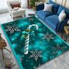 1pc Christmas Snowflake Area Rug - Soft Crystal Velvet, Teal Background with Candy Canes & Festive Snowflakes, Durable Polyester