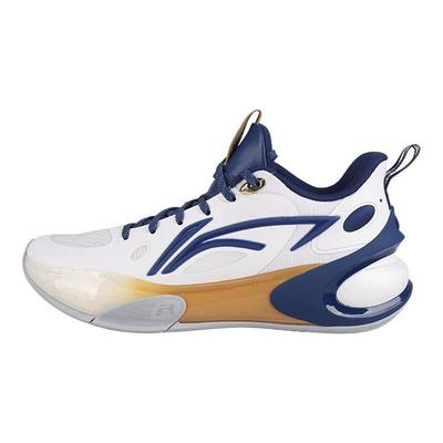Li Ning Yu Shuai 17 Low Nanjing Tongxi Team CBA Series Tlumení nárazů Nízké basketbalové boty Pánské tenisky Bílé Modré ABAT127-10