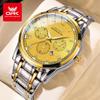 OPK 8119 Dual Calendar Men's Quartz Watch Waterproof Luminous Stainless Steel Wristwatch with Stainless Steel Band for Men