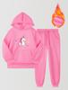 New Fashion Girls 2-piece Set Hooded Pullover Sweatshirt & Sweatpants Cartoon Unicorn Print Casual Fleece Lined Warm Sports Outfits For Autumn/ Winter