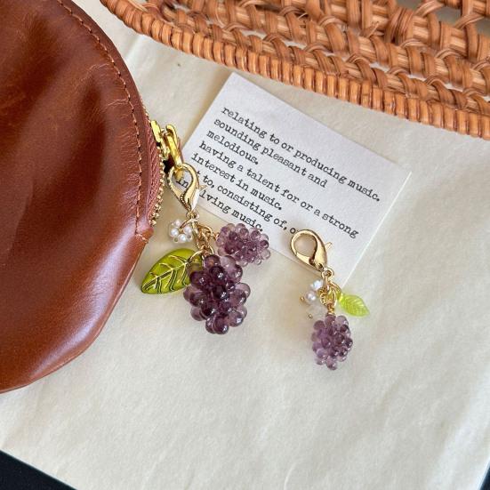 Keychain Pendant Grape Bunch Shape Purse Pencil Case Pendant with Universal Lobster Clasp Decorative Keyring Charm