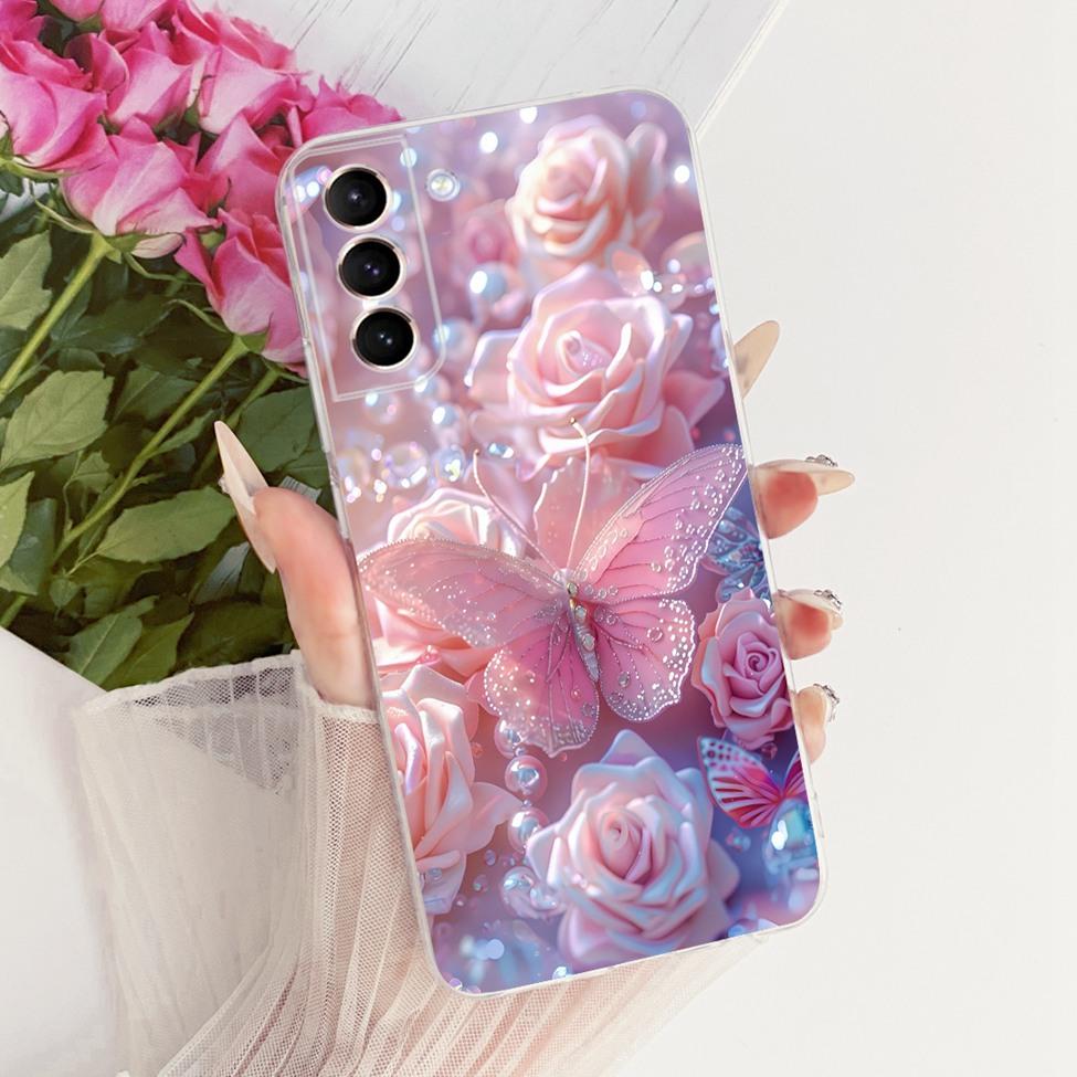 Clear For Samsung S21 Plus Case SM-G996B Aesthetic Luxury Cute Fashion Flower Funny Painted Casing For Samsung Galaxy S21+ Cover